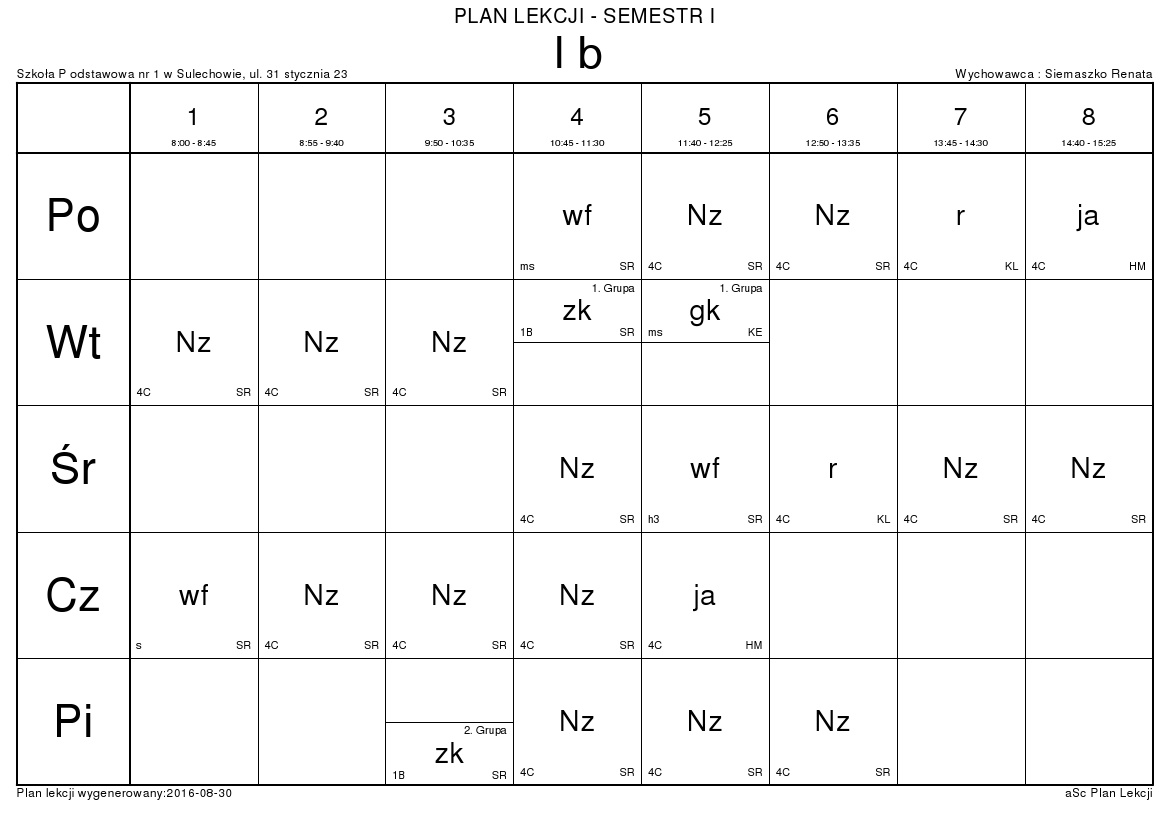 Plan Lekcji Sp1 Plan lekcji klas I-III