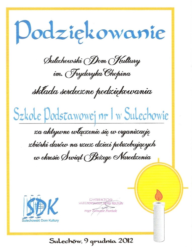 Podziękowania za zbiórkę darów